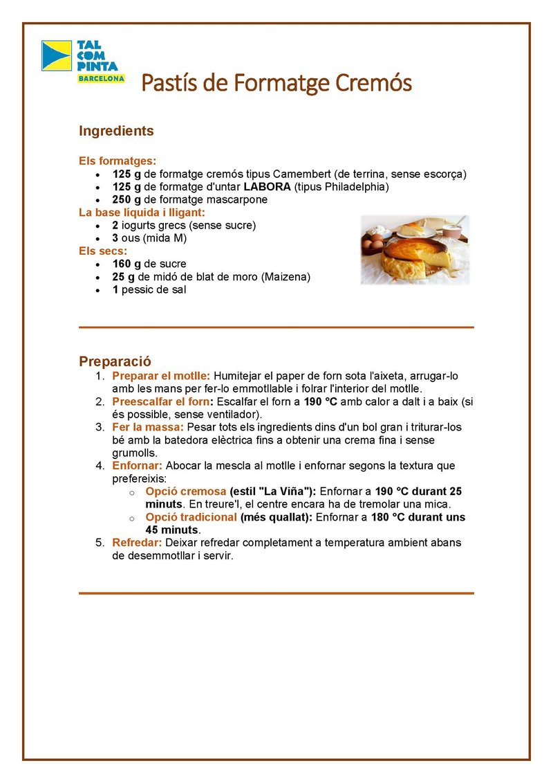 Pastís de Formatge Cremós